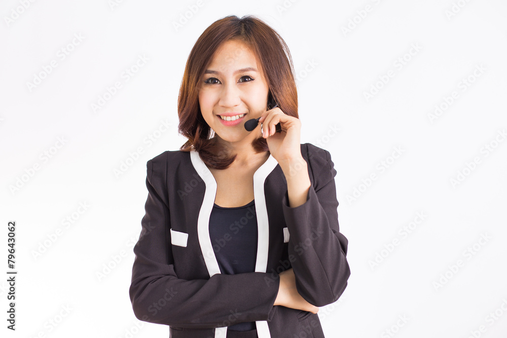Asian women call center with phone headset Asian women call center with phone headset