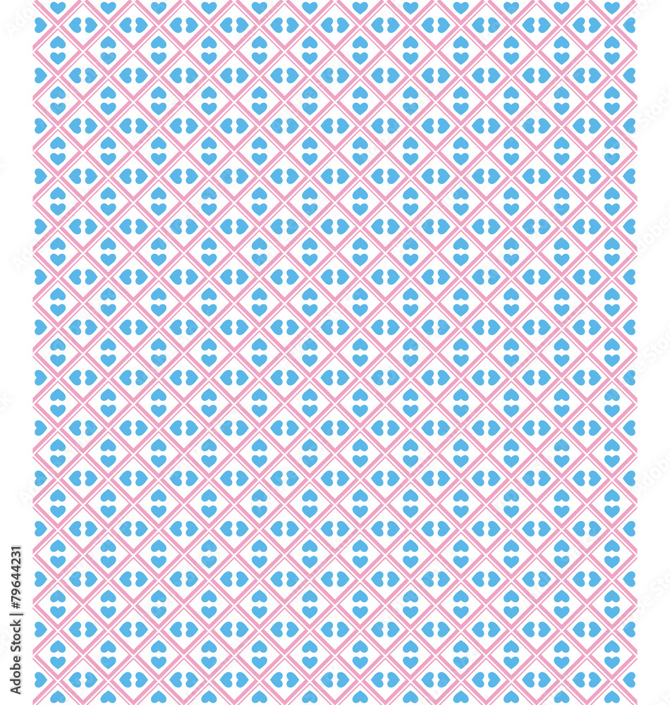 Seamless love pattern. Blue hearts and pink dots on white backgr Seamless love pattern. Blue hearts and pink dots on white backgr