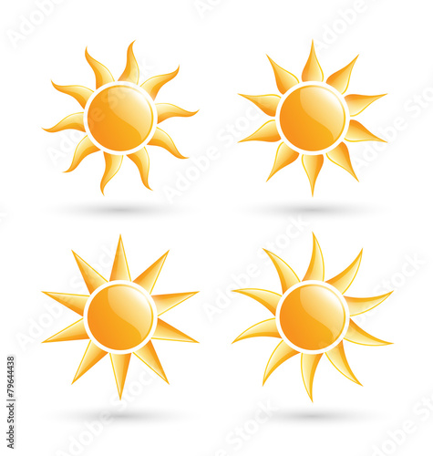 Three suns icons with shadow isolated on white background