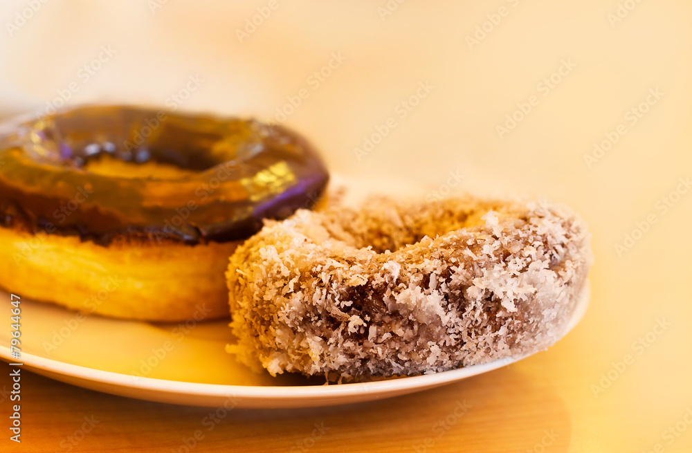 warm color tone style of donuts, soft fous