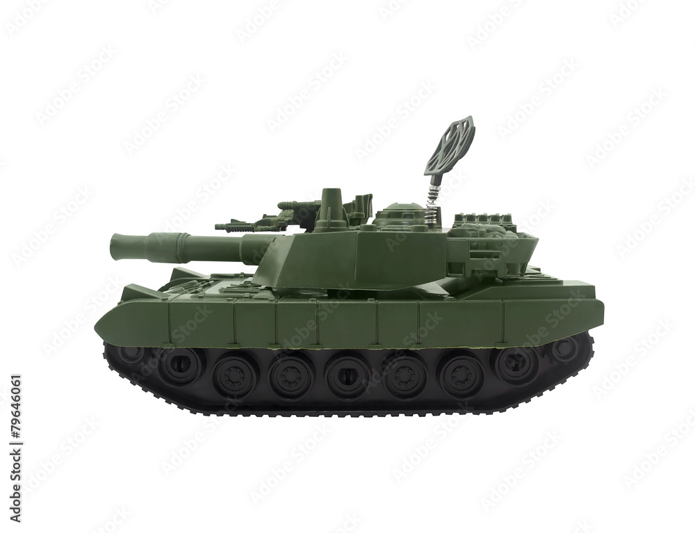 Isolated modern green colored tank toy.