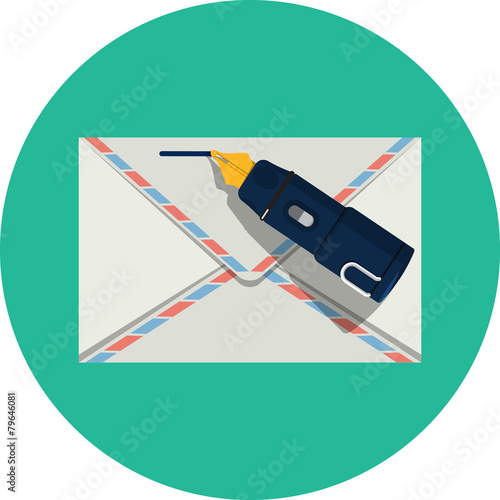 Post Envelope with Pen. Flat Design