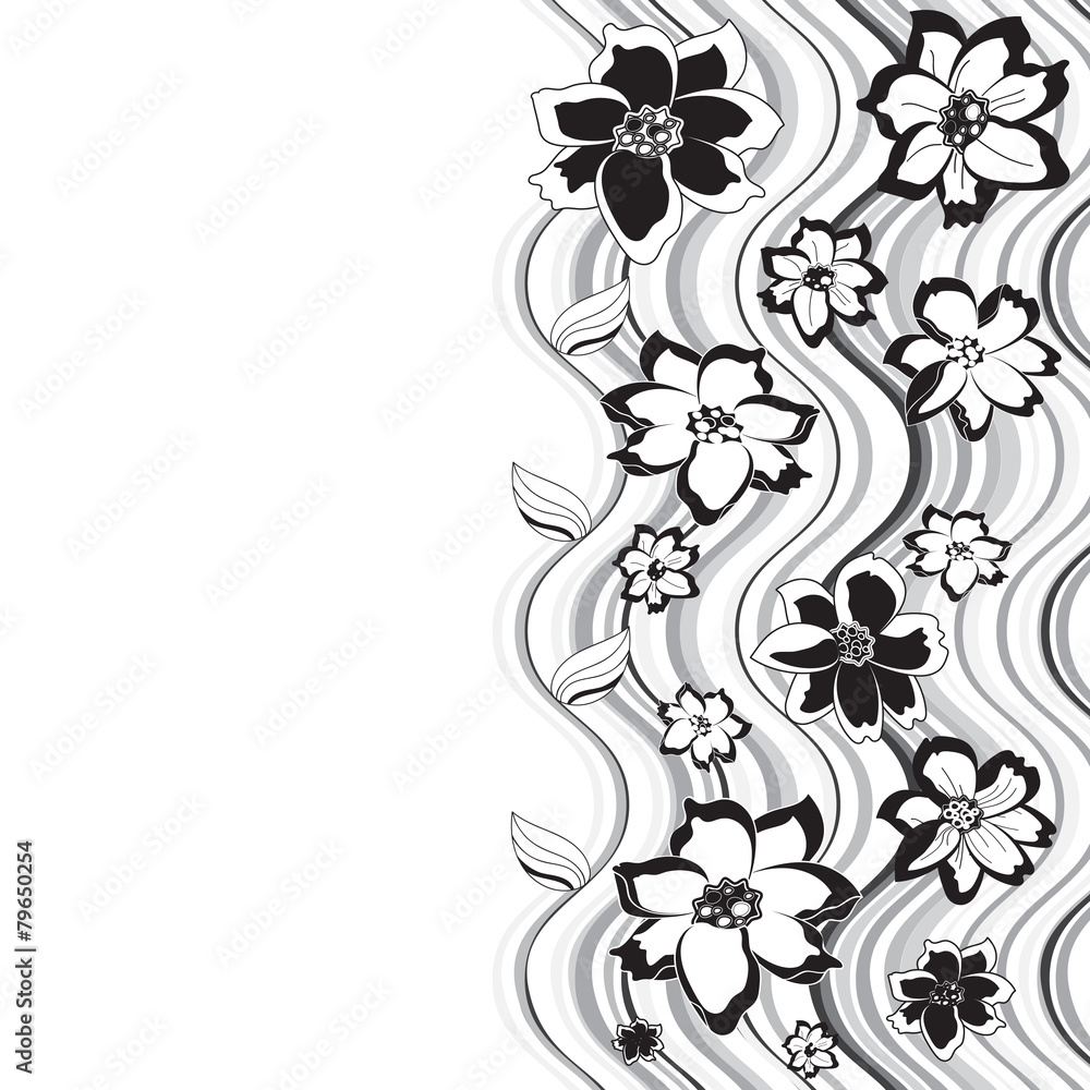 black-and-white pattern of flowers