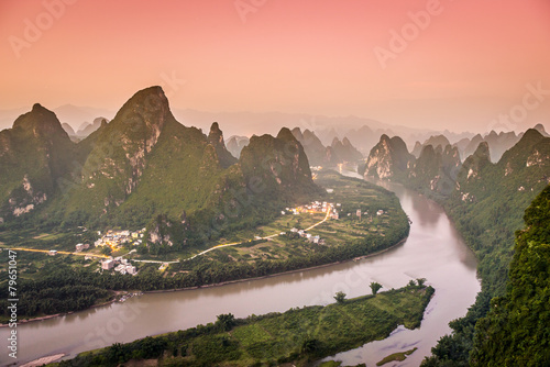 Karst Mountains Landscape in Xingping, China photo