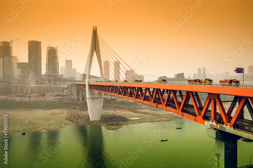 Chongqing, China Cityscape at Qianximen Bridge photo