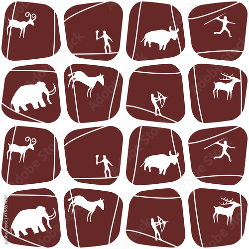 Seamless background with rock carvings and rock art