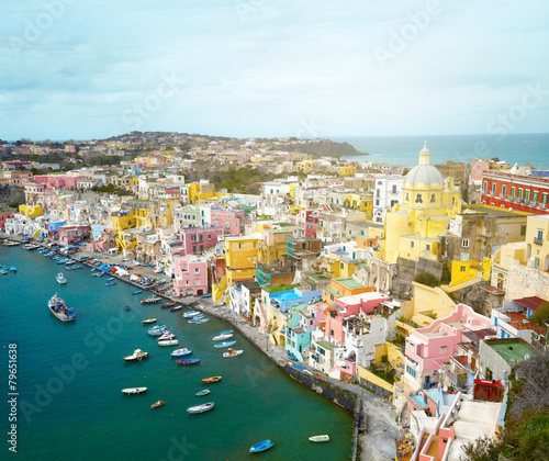 View to fishermanns village on the Island Procida near Naples, i