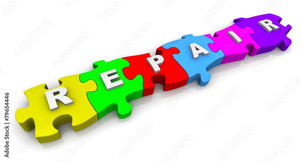 Rrepair. Inscription on the multicolored puzzles Rrepair. Inscription on the multicolored puzzles