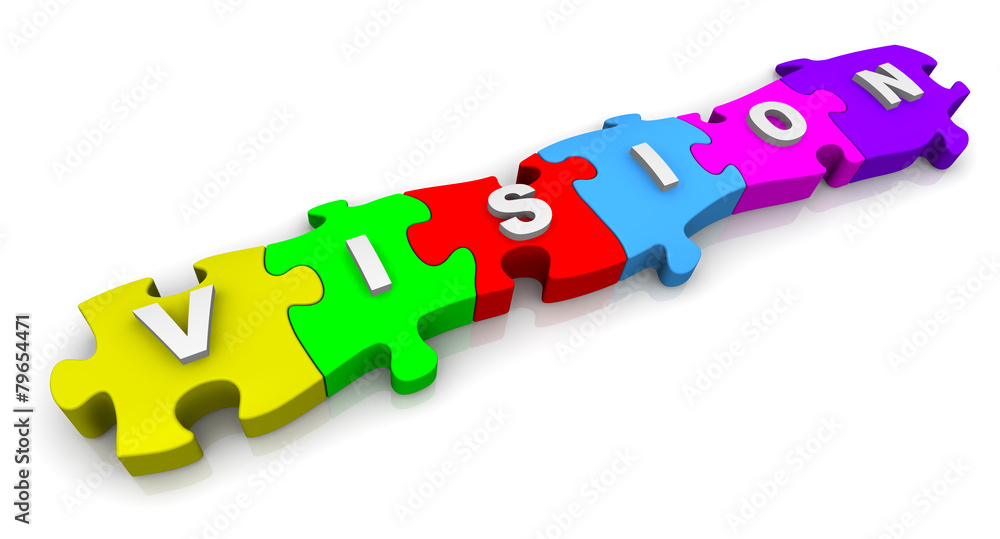 Vision. Inscription on the multicolored puzzles Vision. Inscription on the multicolored puzzles