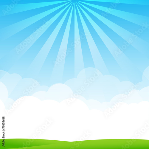 Nature Blue sky sunburst copy space and greenfiel Background 002
