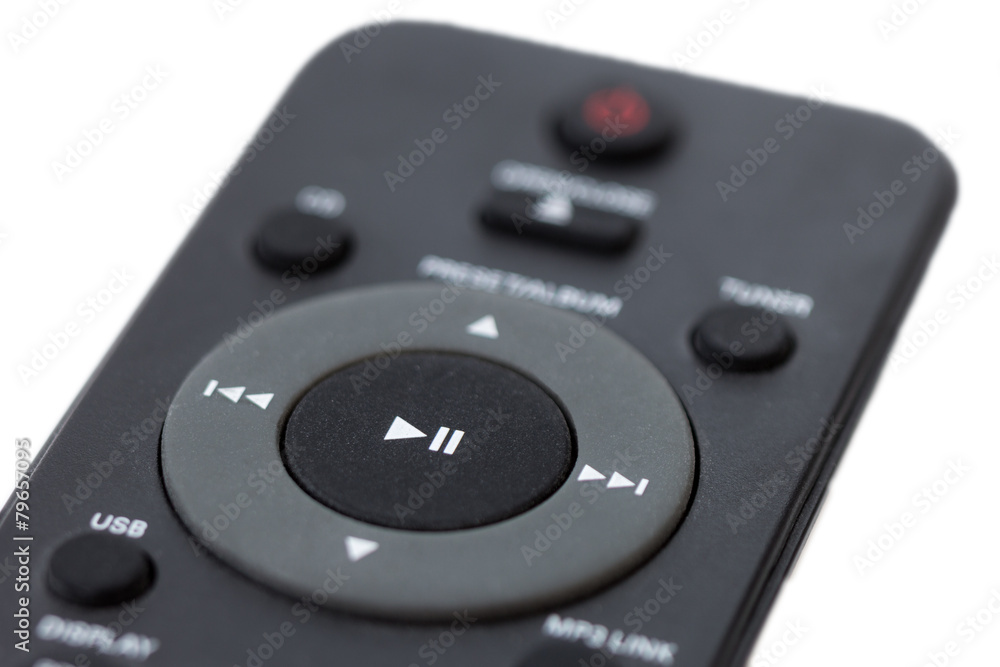 Closeup of a dark grey remote control, isolated on white Closeup of a dark grey remote control, isolated on white
