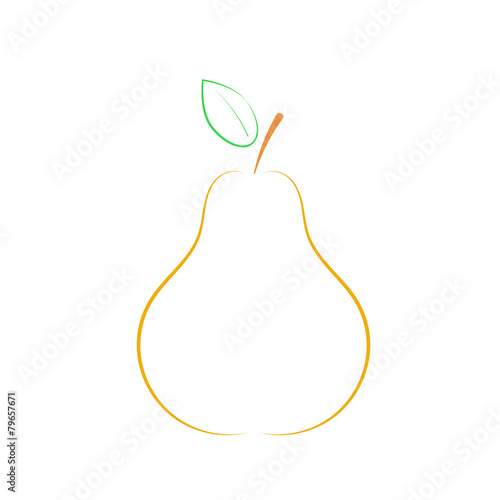 Pear with green leaf on a white background. Vector illustration.