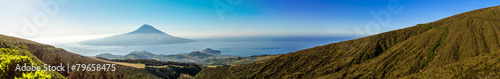 Long panorama of the beautiful landscape in the Azores.