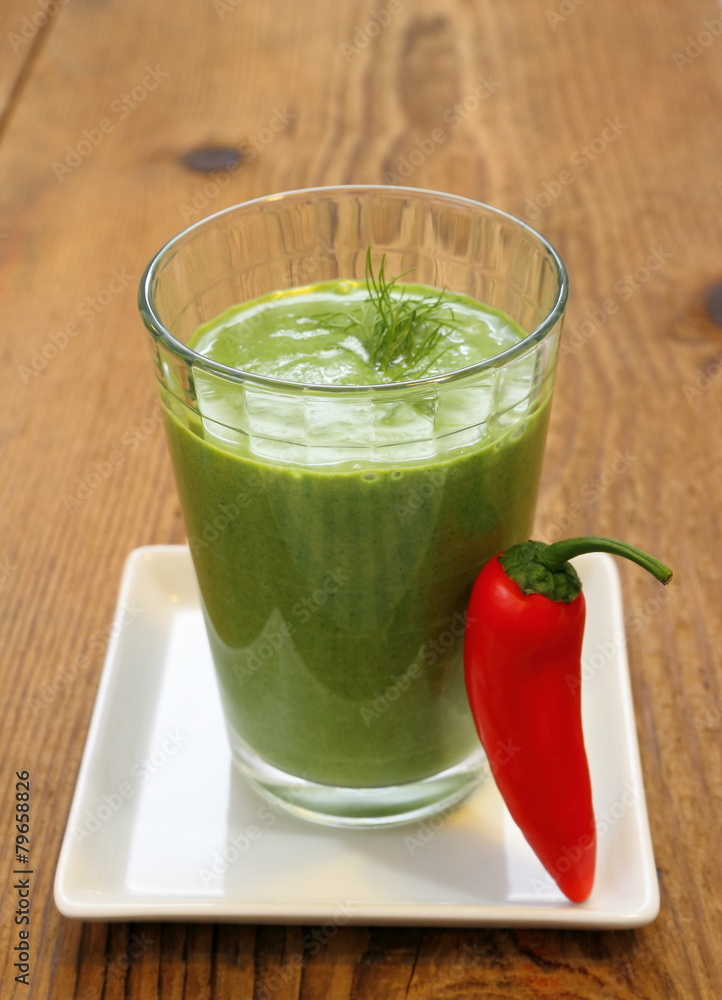 Green spinach smoothie and sweet red peppers Green spinach smoothie and sweet red peppers