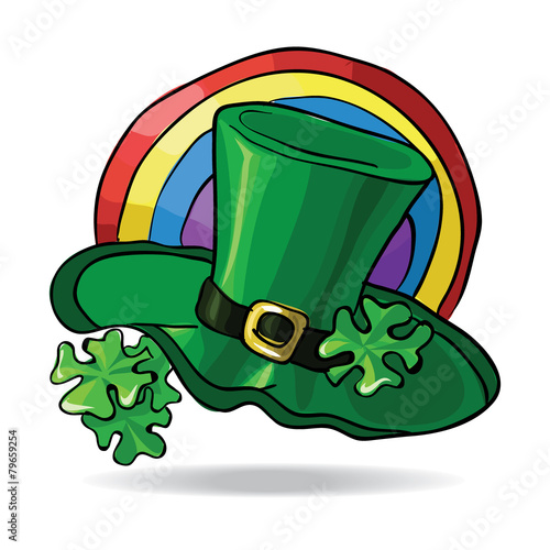 Green St. Patrick's Day hat with clover. Vector illustration