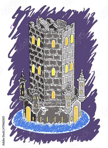Old medieval tower, watercolor style