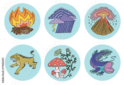 Icons with forces and dangerous objects of nature
