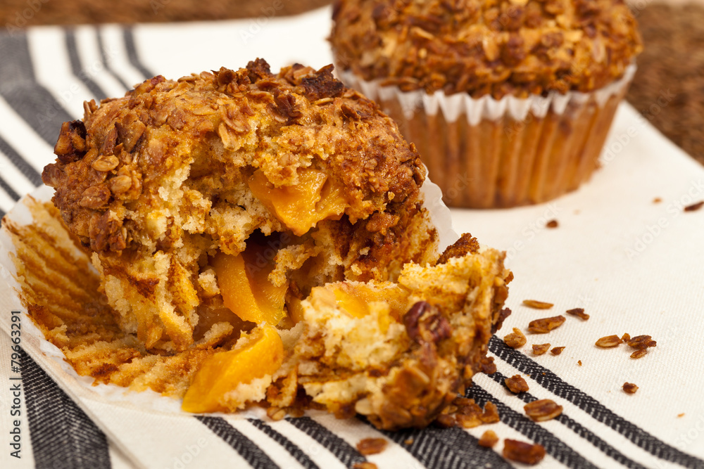 Peach Oatmeal Muffins. Selective focus. Peach Oatmeal Muffins. Selective focus.
