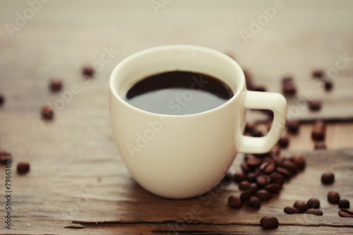 Cup of coffee on table close-up