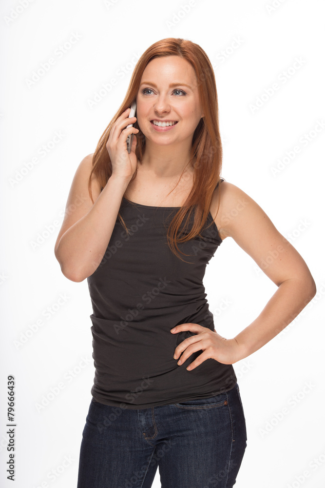 Young Caucasian woman talking on cell phone Young Caucasian woman talking on cell phone
