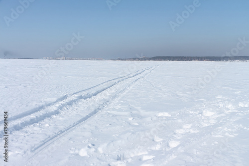 Snow road on the river