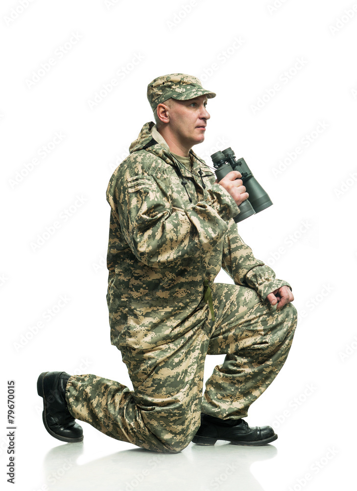 Soldier with binoculars Soldier with binoculars