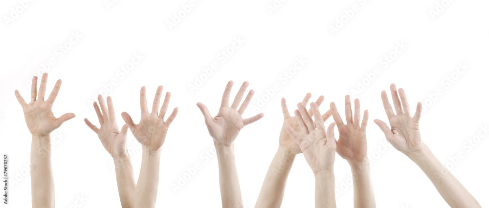 hands up on white