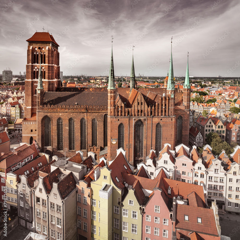 Fototapeta premium Church of the Blessed Virgin Mary in Gdansk, Poland, toned imag