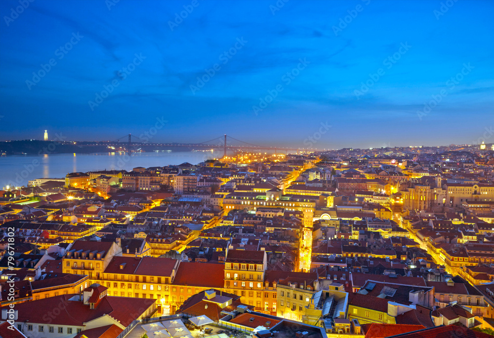 Cityscape of Lisbon in Portugal after sunset