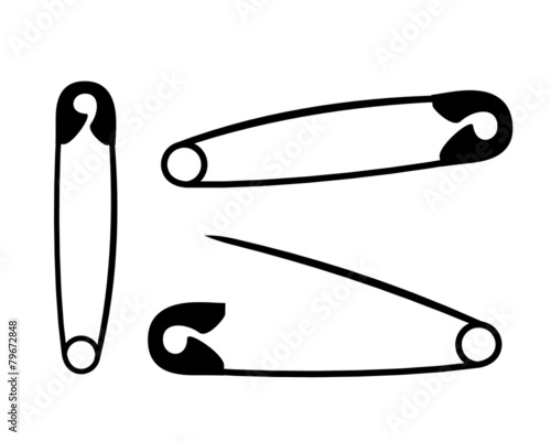 Silhouette Safety Pins on White Background