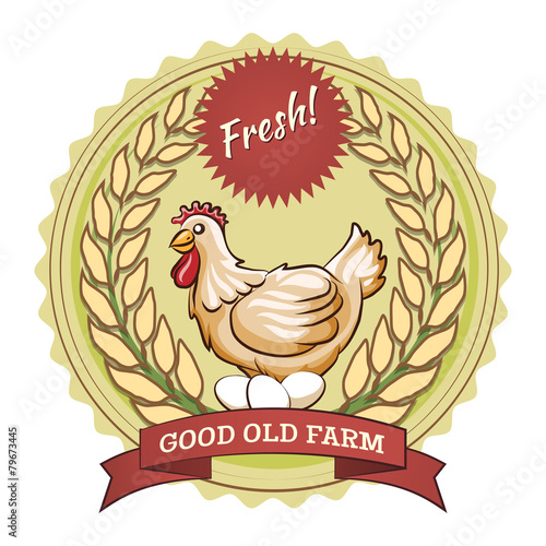 Poultry farm badge, chicken and eggs