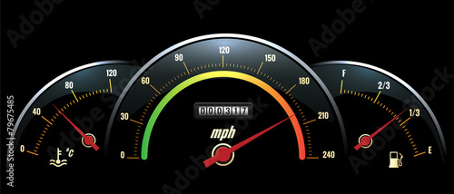 Vector Speedometer. Temperature indicator and fuel photo