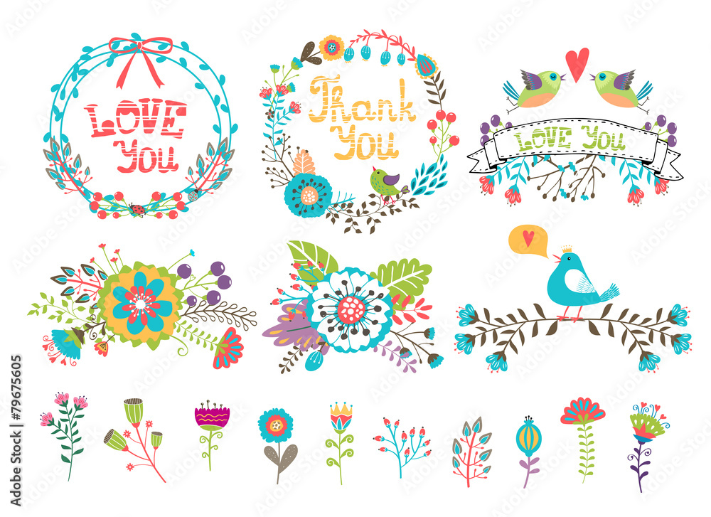 Hand drawn wedding graphic. Flowers and wreaths for invitations Hand drawn wedding graphic. Flowers and wreaths for invitations
