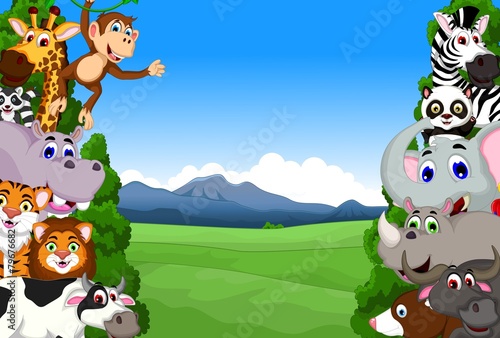 funny animal cartoon collection in the jungle