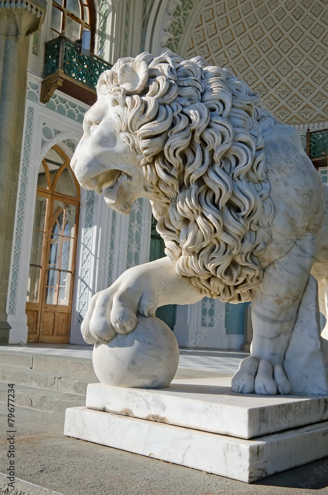 Sculpture of a lion with ball in the Vorontsov Palace Stock Photo