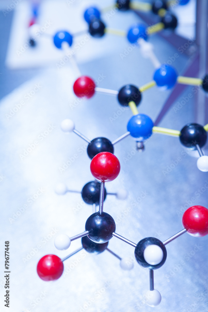 Obraz premium Molecular, DNA and atom model in science research lab