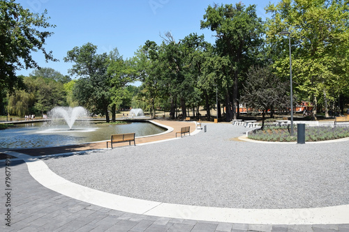 Recreational park in the woods with fountain