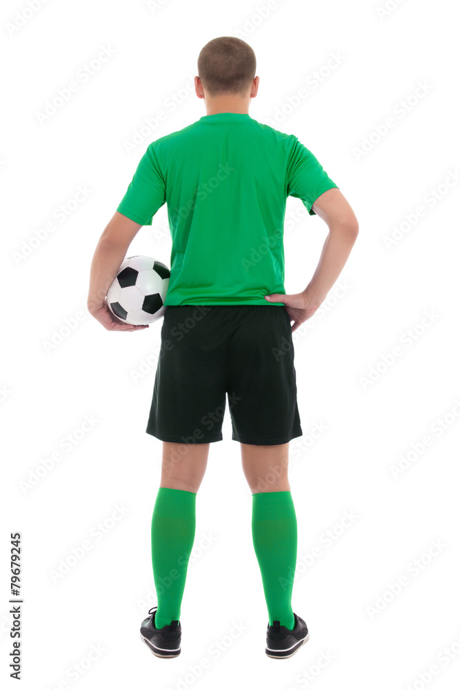 back view of soccer player in green uniform isolated on white back view of soccer player in green uniform isolated on white
