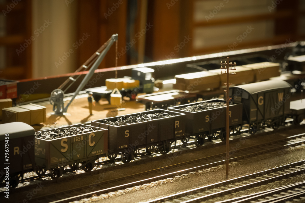 Fototapeta premium vintage model railroad coal wagons
