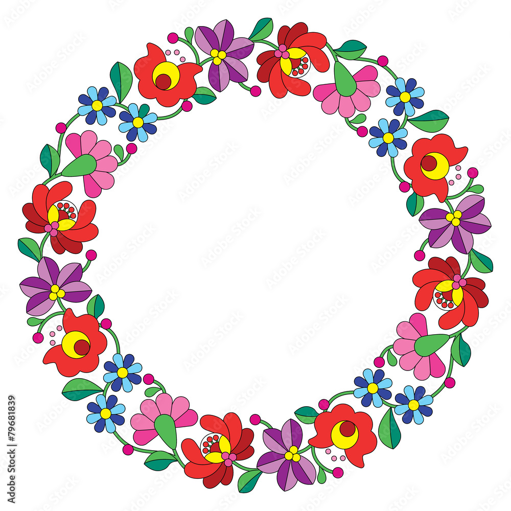 Kalocsai embroidery in circle - Hungarian floral folk pattern