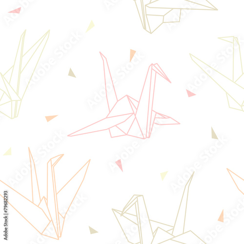 Vector origami paper cranes seamless pattern