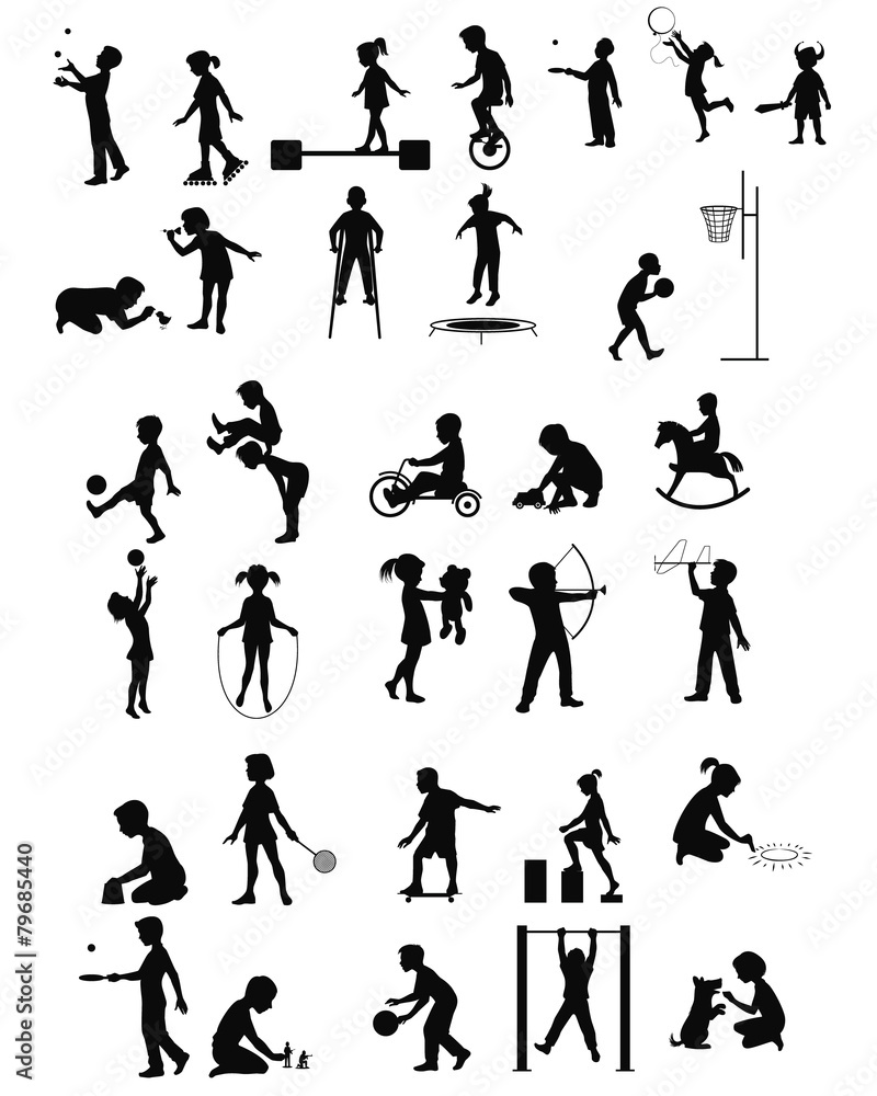 Playing children silhouettes set Playing children silhouettes set