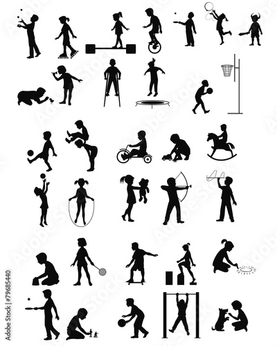 Playing children silhouettes set