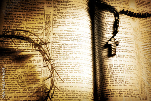 Crown of Thorns, Rosary and Bible - Retro Filtered