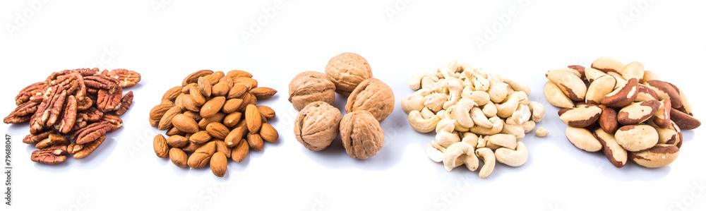 Mix culinary nuts over white background Mix culinary nuts over white background