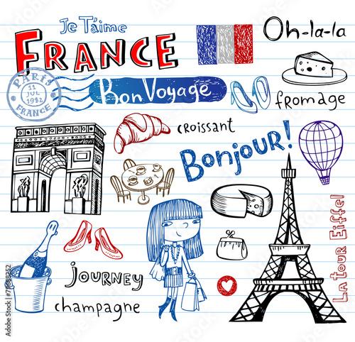 France symbols as funky doodles Fototapet