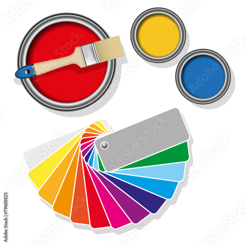 Paint cans with coloured swatches
