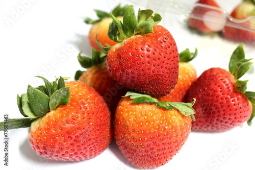strawberry with leaves in group