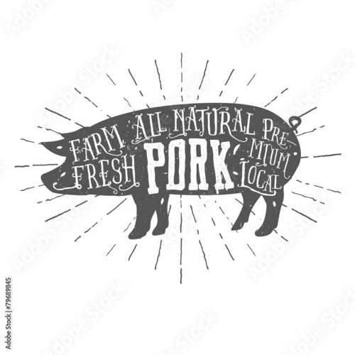 Vintage typographic premium pork meat label