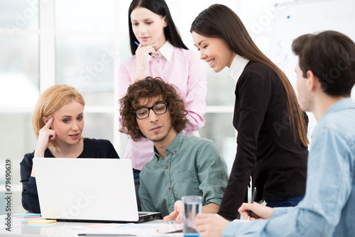 Business team working with laptop